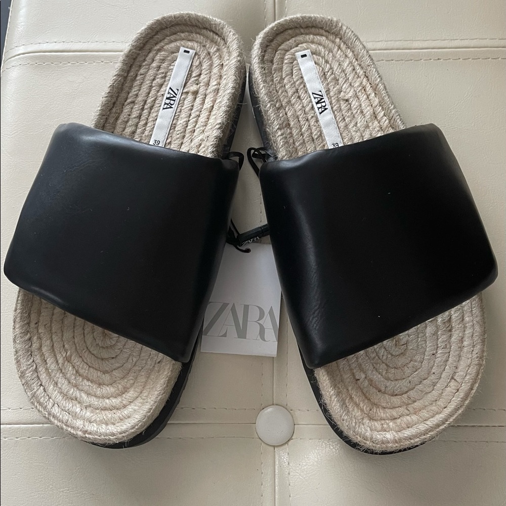 Zara Low Heel Quilted Jute Sandals